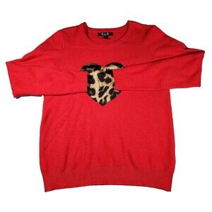 A.Z.I New York Red Sweater Leopard Heart Long Sleeve Womens Size M